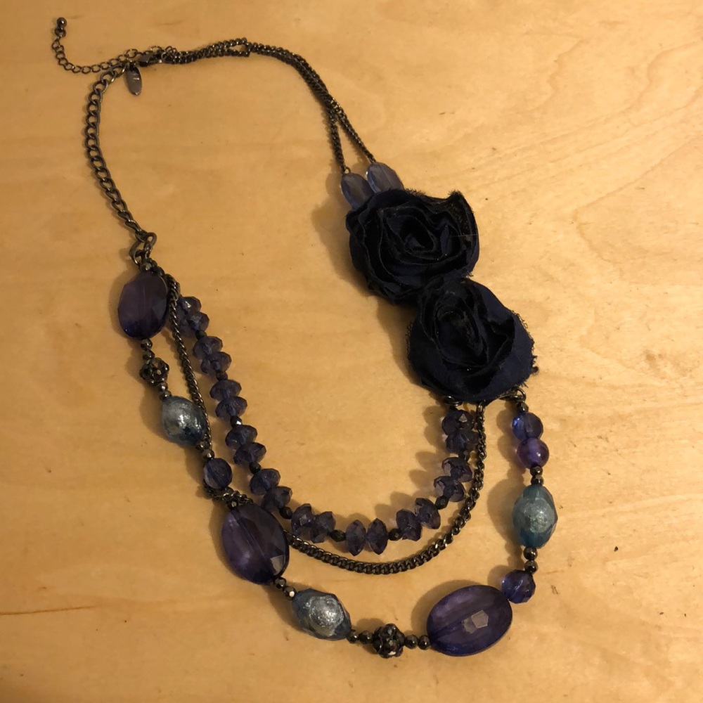 Navy flower & beaded statement necklace